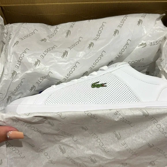 Lacoste White Tennis Shoes with Green Accent - Picture 8 of 11